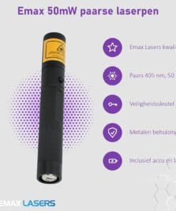 Kenmerken van de 50 mW paarse laserpointer van Emax Lasers