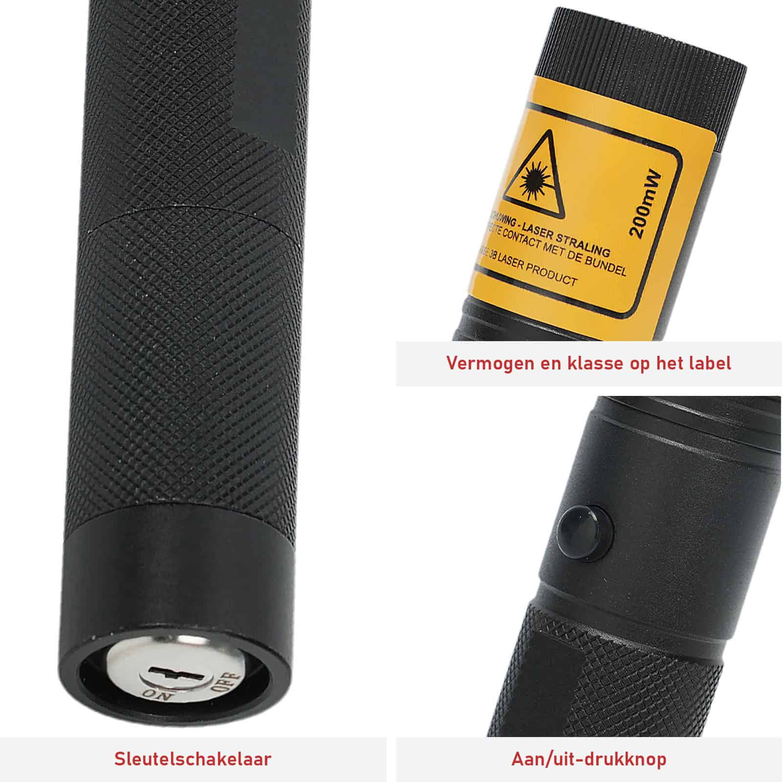 Details: sleutelschakelaar, label en aan/uit-knop