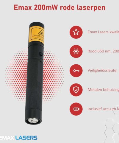Kenmerken van de 200 mW rode laserpointer van Emax Lasers