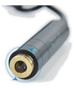 Voorkant van de Emax 1mW lasermodule, met de messing lensopening