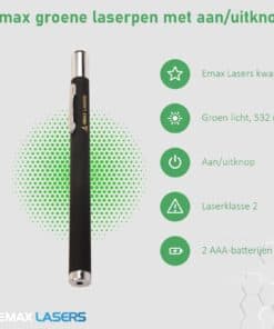 Kenmerken van de Emax groene laserpen met aan/uitknop