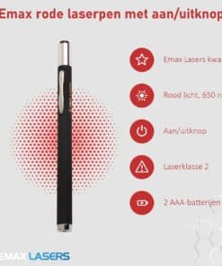 Kenmerken van de Emax rode laserpen met aan/uitknop