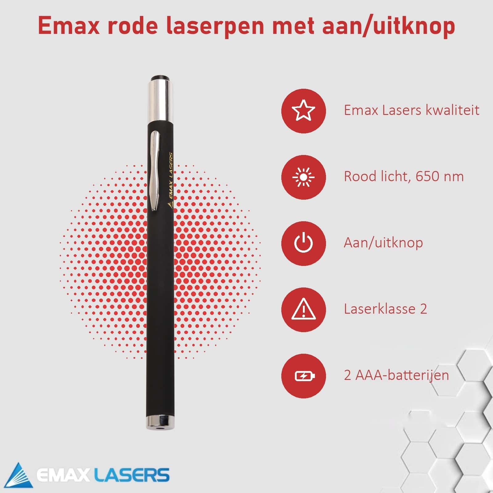 Kenmerken van de Emax rode laserpen met aan/uitknop