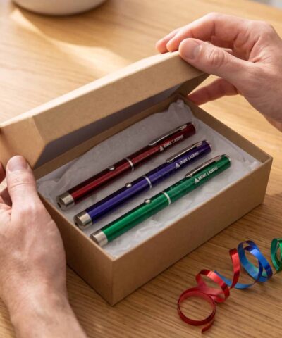 Combodeal: 3 kleuren laserpennen: als cadeau uitgepakt
