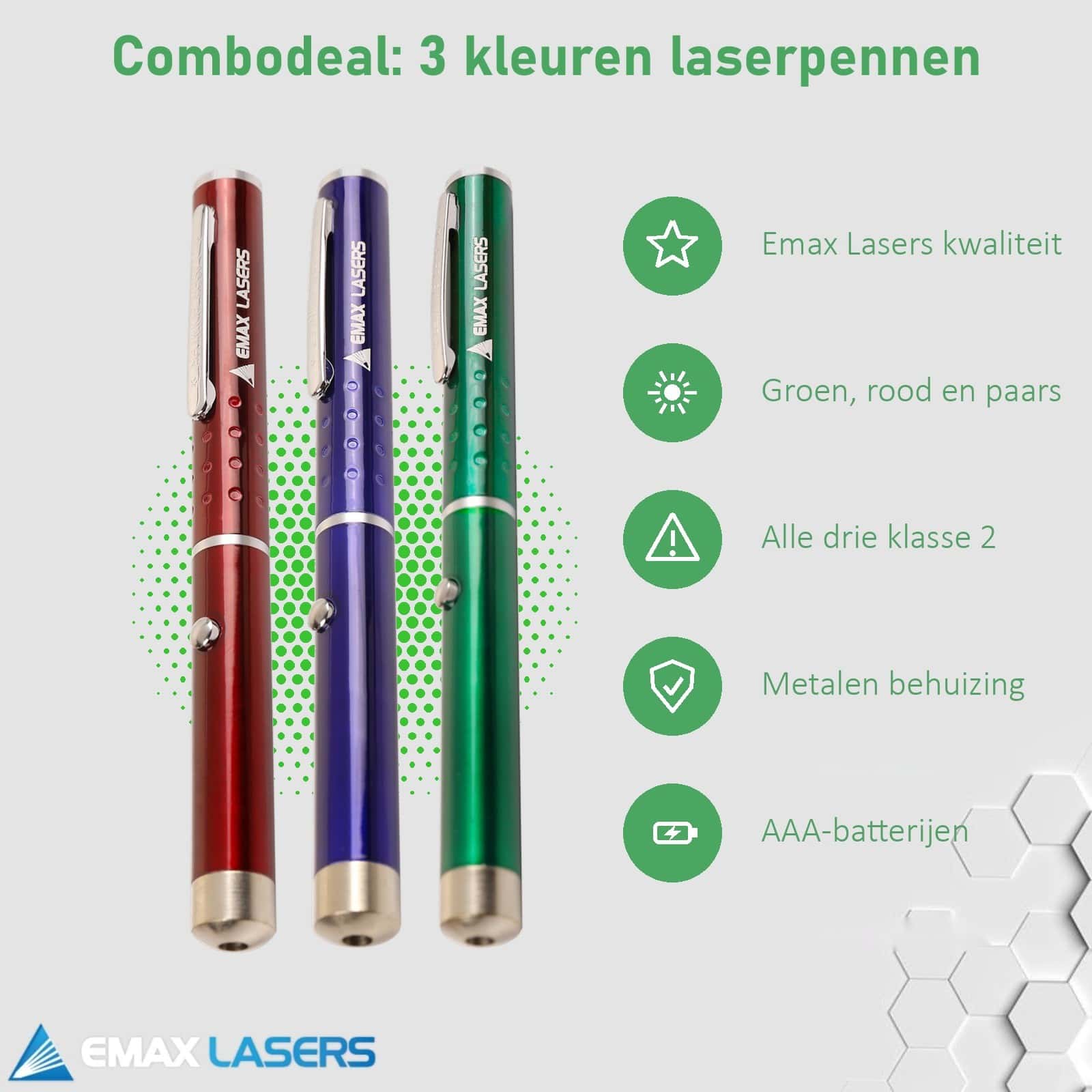 Kenmerken van de combodeal met drie kleuren laserpennen