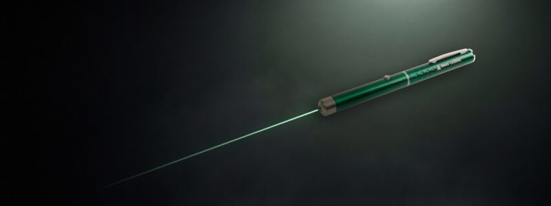 Groene laserpen van Emax Lasers met een dunne groene straal